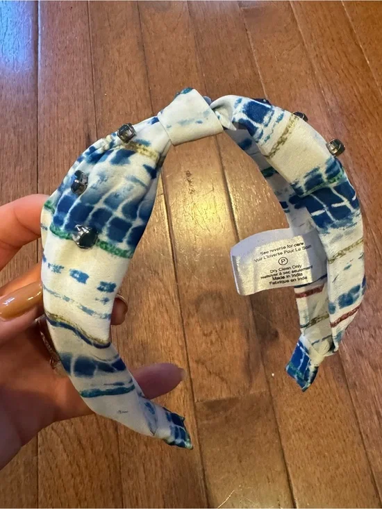 Blue & White Patterned Padded Headband with Gem Accents