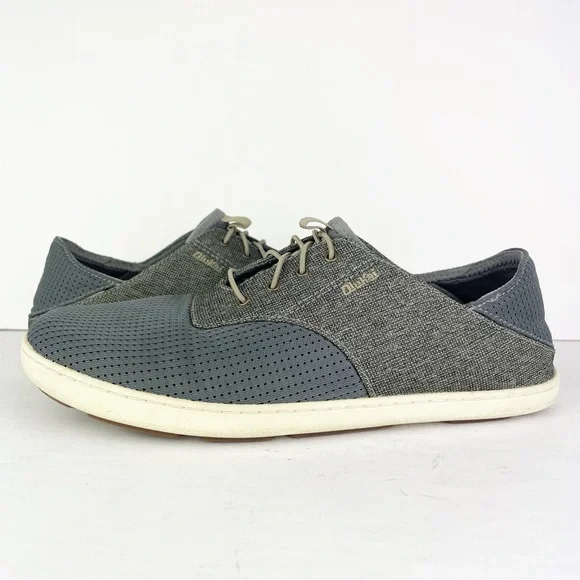 Olukai Nohea Moku Gray No Tie Slip On Boat Shoes Sneakers