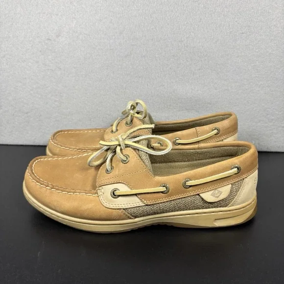 Sperry Top-Sider Bluefish 2 Eye Boat Shoes Womens 7.5W Tan Fabric Upper 9276619