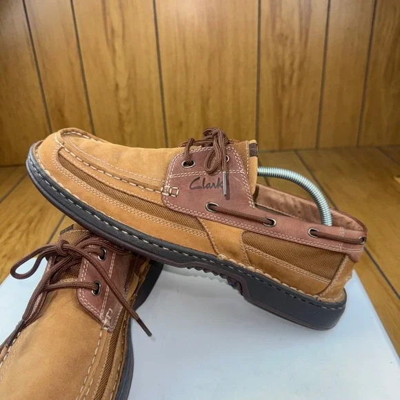 Clarks Mens 78383 Boat Shoes Tan Brown Nubuck Leather Mesh Loafers 10.5 M