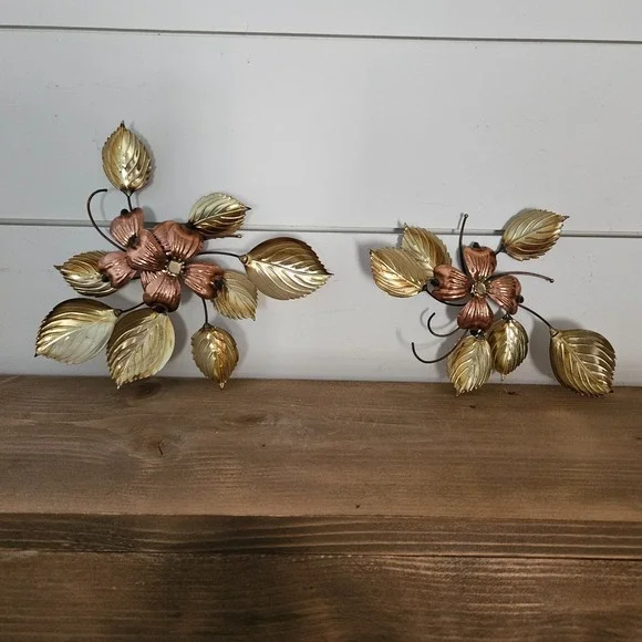 Vintage DOGWOOD Metal Brass and Copper Tone Flowers Wall‎ Art