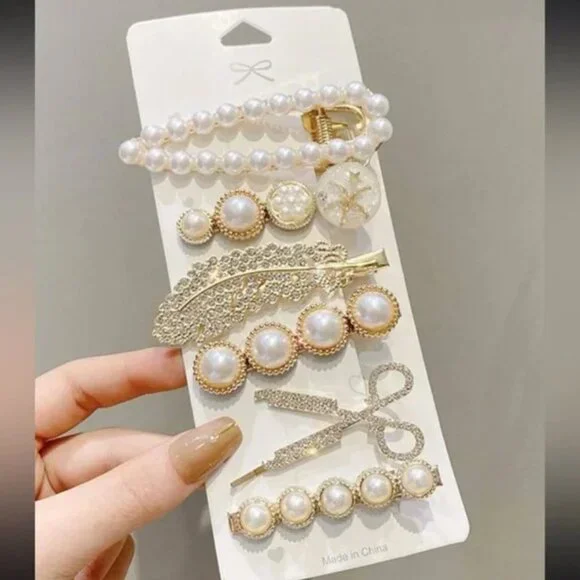 Set of 6 Pearl Hair Clips
