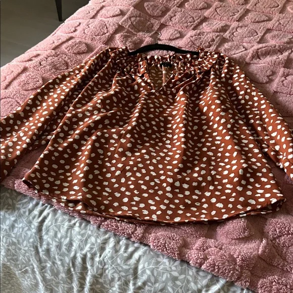 J. Crew Terracotta and‎ White Polka Dot Top