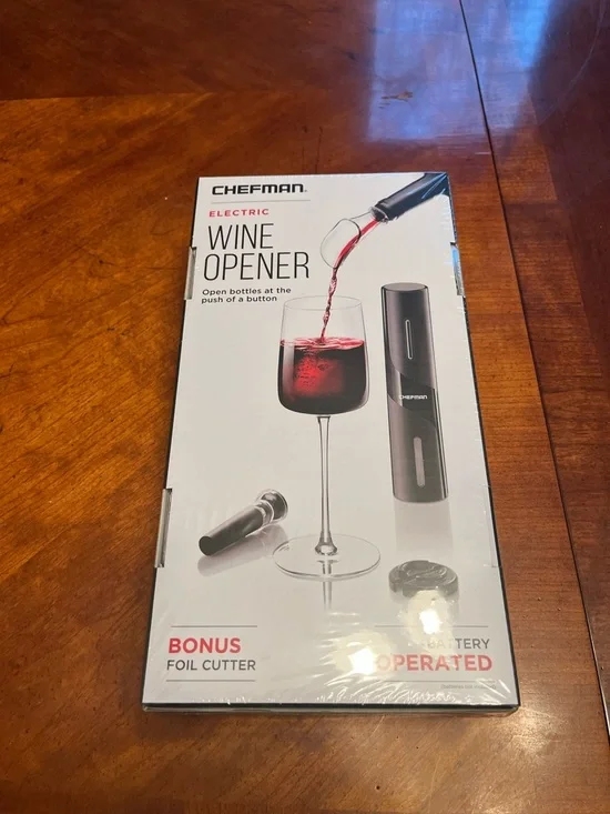 NIB Chefman Electric Wine Opener & Foil Cutter - Stainless Steel