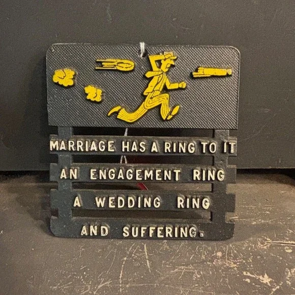 Vintage Cast‎ Iron Marriage Humor Wall Plaque Sign Suffering Trivet Mid Century