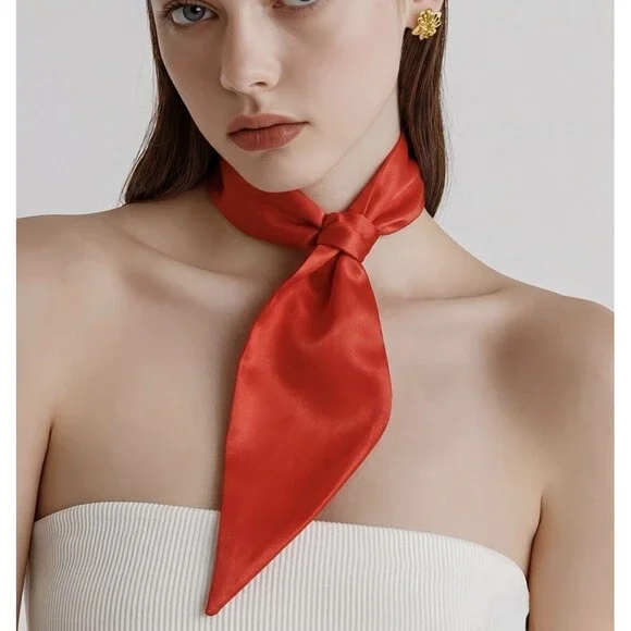 Red Satin Neck Scarf Tie Wrap Bandana neck Accessory 30” Long Vintage Style