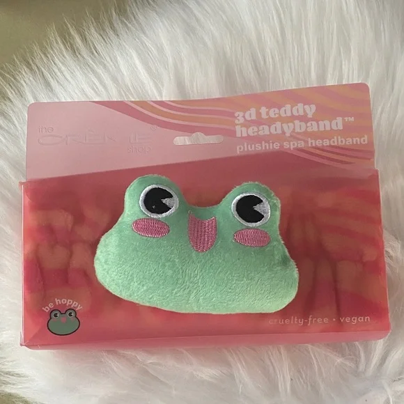 The Crème Shop Green 3D Teddy Frog Plushie Spa Headband NEW