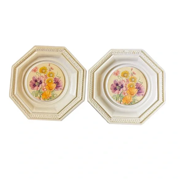Set 2 Burwood Homco Vintage‎ Floral Wall Art Hanging Cottagecore MCM Plastic 70s