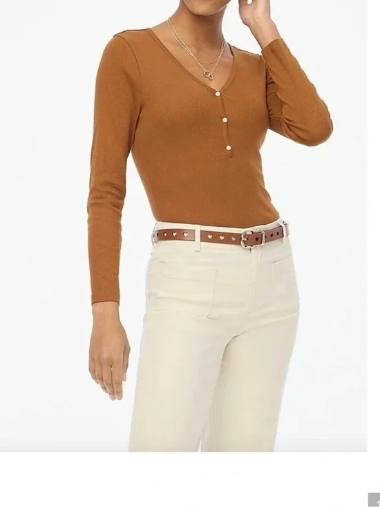 J.crew women's ribbed Henley button-front top in a rust xl