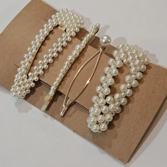 NWT Pearl Accent Hair Clip And Pin Set Wedding Feminine Preppy Avant Garde