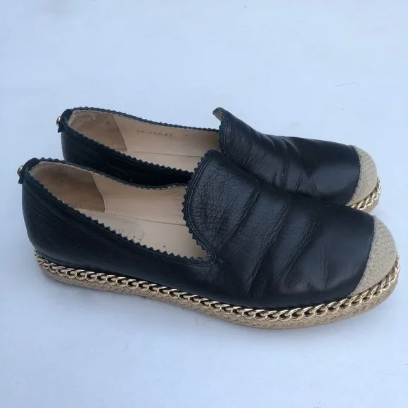Stuart Weitzman for Russel & Bromley Black Leather Espadrille Flats
