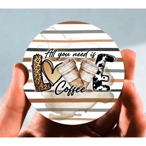 Set of 2 Car Coasters, All You Need Is‎ Love Car Coaster, Neoprene Car Coaster