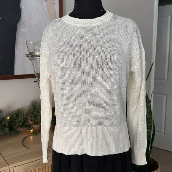 J. Crew Relaxed Cotton Crewneck Beach Lightweight White Sweater