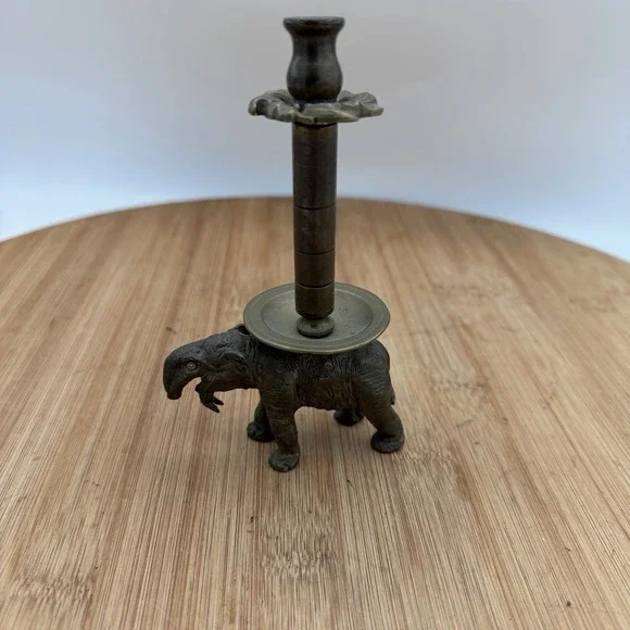 Vintage Solid Brass Elephant‎ Corkscrew Candle Base Barware