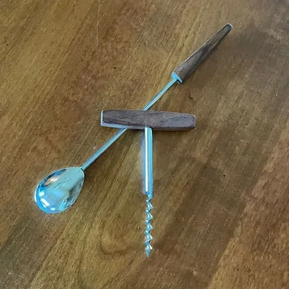 Set of Teak Bar Tools - Stirrer & Corkscrew