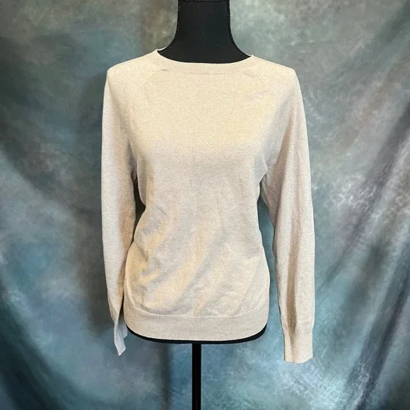 J. Crew The Cotton Cashmere Sweater Long‎ Sleeve Crew Neck Neutral Size Small