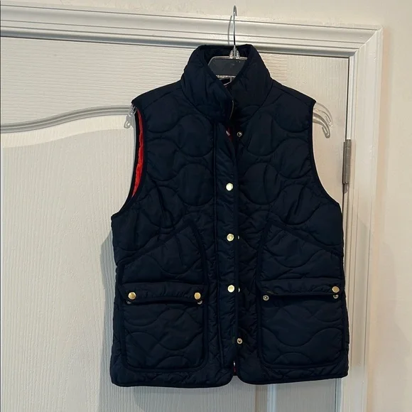J. Crew Navy Quilted Vest with Gold Accents
