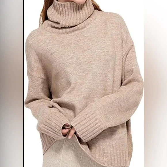 J.Crew Taupe High-Low Boxy Turtleneck Sweater Size XS
