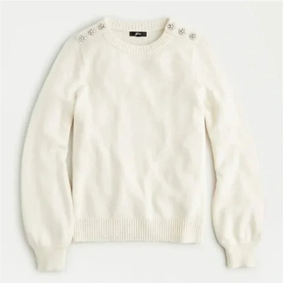 J. Crew Jeweled Buttons Shoulder Crewneck Sweater‎ Wool Blend XL