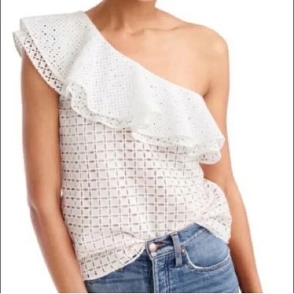 J.‎ Crew One Shoulder Ruffle Eyelet Top