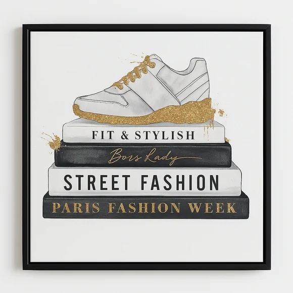 Oliver Gal 16x16 Fashion Sneaker Book Stack Canvas Wall Art – Glitter Gold