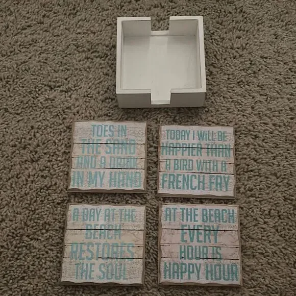 Coastal Themed Coaster Set with Holder