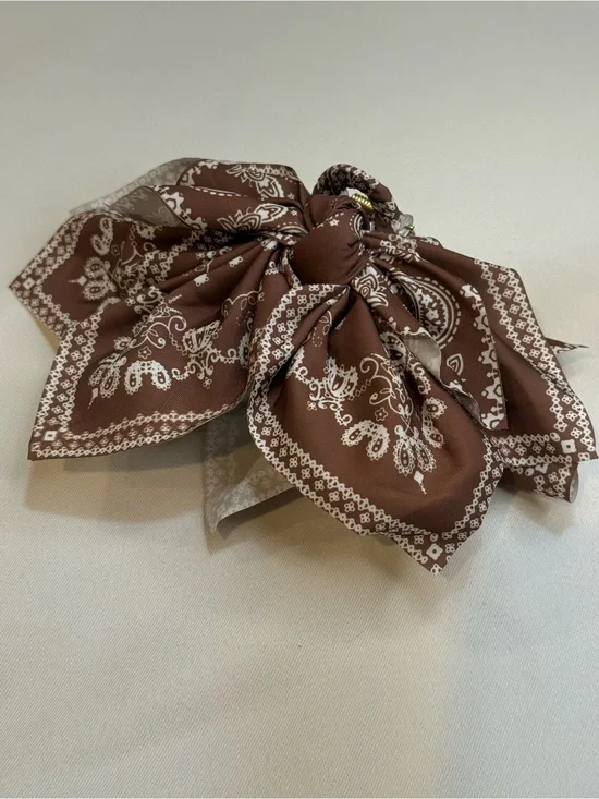 Brown Bandana Paisley Fabric Bow Claw Clip Hair Accessory 4” Boho Cowgirl NWOT