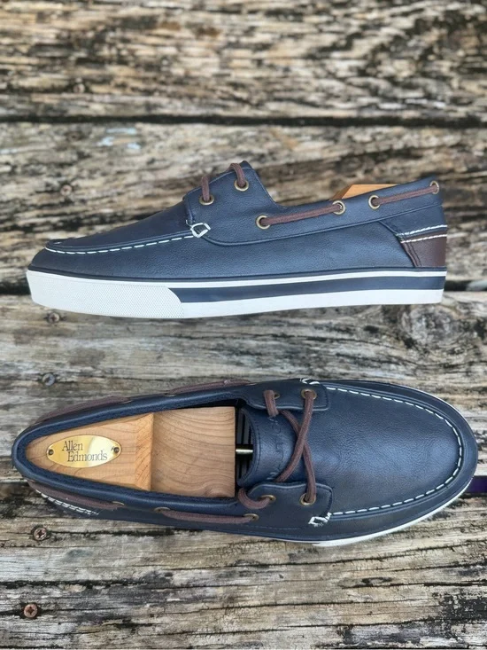 Nautica Galley N-83 Men’s Sz 10 Navy Blue with Brown Trim Lace Up Boat Shoes X2
