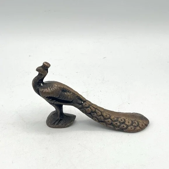 Brass Peacock Bird Figurine Decorative Collectible Home Decor Sculpture Ornament