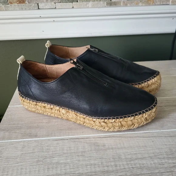 Eric Michael Serena Leather Espadrille Platform Sneakers Black 39‎ EU / 8.5-9 US