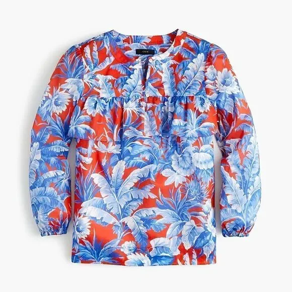 J. Crew tropical floral ruffle light‎ weight top XS