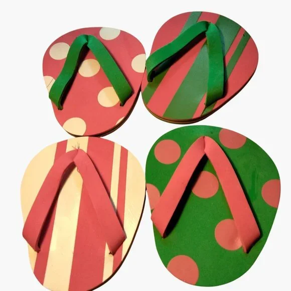 Christmas Flip Flop Coasters Stemmed Glasses Reusable Wine Wear Lot 4