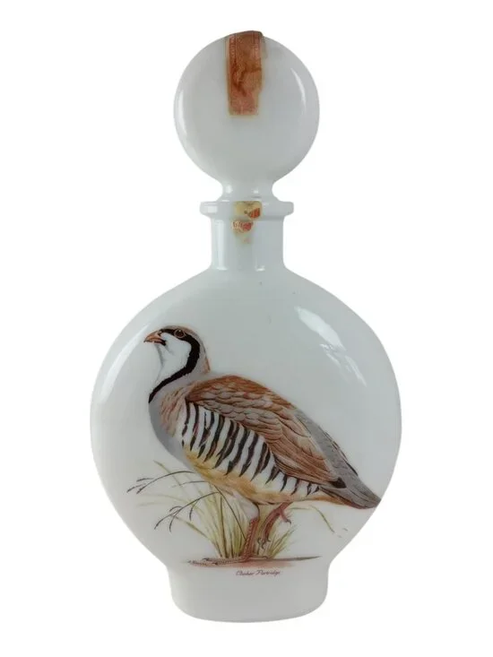 Field Birds Chukar Partridge Milk Glass Decanter 1969 Empty Bottle #2 Vintage