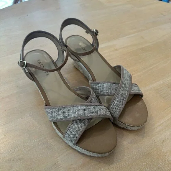 Talbots Espadrille Wedge Sandals Womens Tan Open Toe Strap Shoes‎ Sz 11