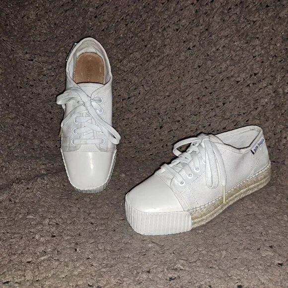 PALM ANGELS-Off White-Ivory Canvas Espadrille Sneakers-Lace Up-Sz 36-Excellent