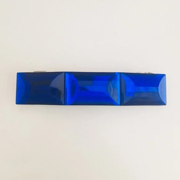 Vintage Women's Decorative Rectangular Blue Gem Barrette Latch Hair Clip