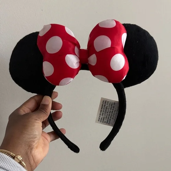 Polka Dot Minnie Mouse Ear Headband - Red & White Bow
