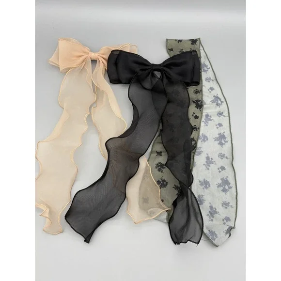 Lot of 3 Hair Accessories Large Chifton Bows & Head‎ Scarf Vintage Women's