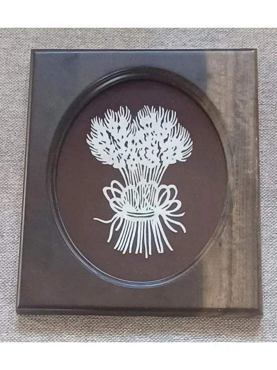 Vintage Wood Frame Folk Art Scherenschnitte Paper Scissor Cut Wheat Sheaf MCM‎