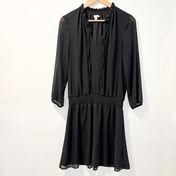J. Crew Mercantile Sheer Black Long Sleeve Dress‎ Size Small