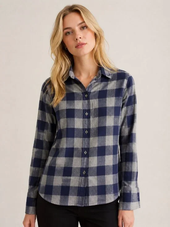 J. Crew Perfect Fit Plaid Button-Down Shirt Navy Ecru XL #A2860