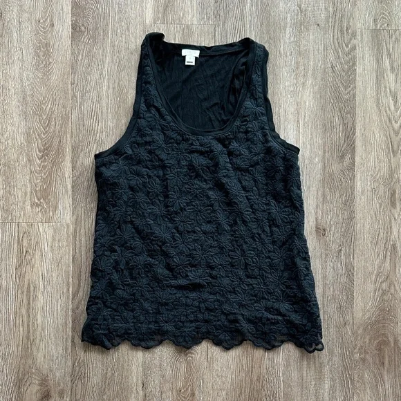 J.Crew Floral Lace Overlay Tank Top Black‎ Size Small Whimsigoth Y2K