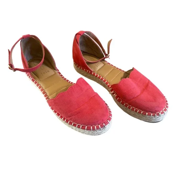 Joie Cruz Coral Pink‎ Scalloped Espadrille Ankle Strap Flats Womens 7.5M S4652