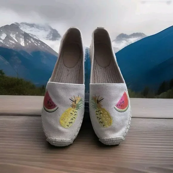 J Crew 6‎ 5.Espadrilles Fruit Salad Embroidered Shoes Pineapple Watermelon NWOB