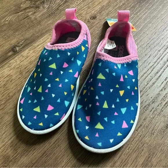 Speedo Girl's Water Shoes, Splash & Sun Bootie, Blue/Pink, Non-Slip, M‎ (7/8)