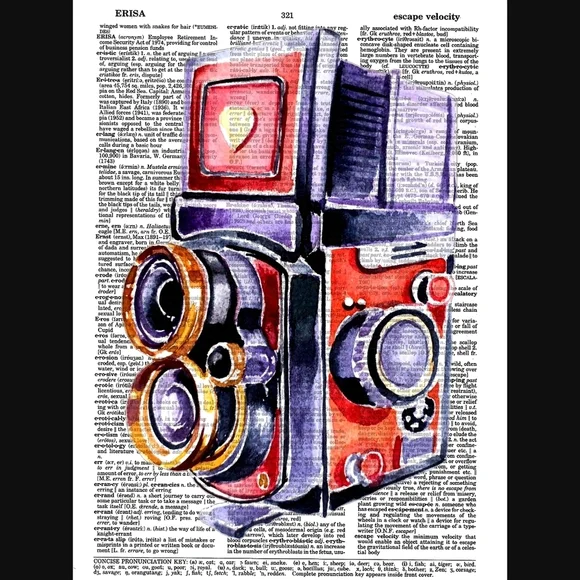 Watercolor Vintage Camera Dictionary Art Print