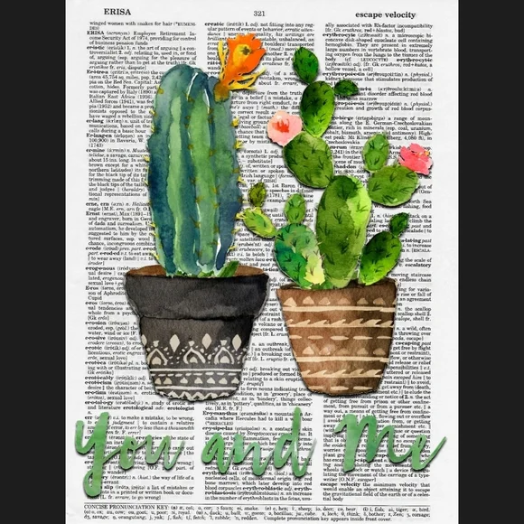 Cactus Duo Dictionary Art Print Succulent Decor