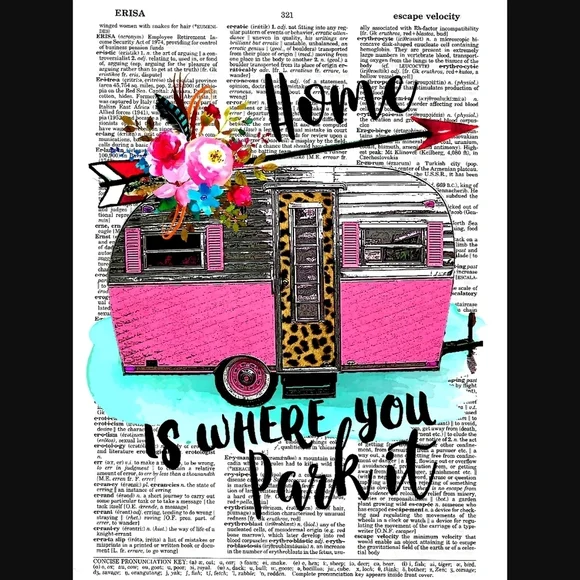 Pink Camper Travel Dictionary Art Print Wanderlust