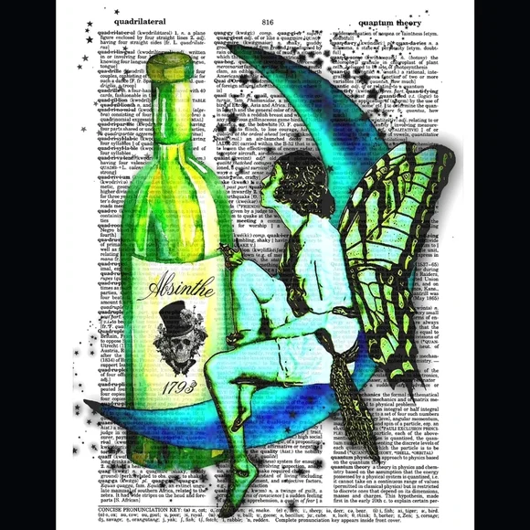 Green Fairy Absinthe Bright Vintage Dictionary Art Print