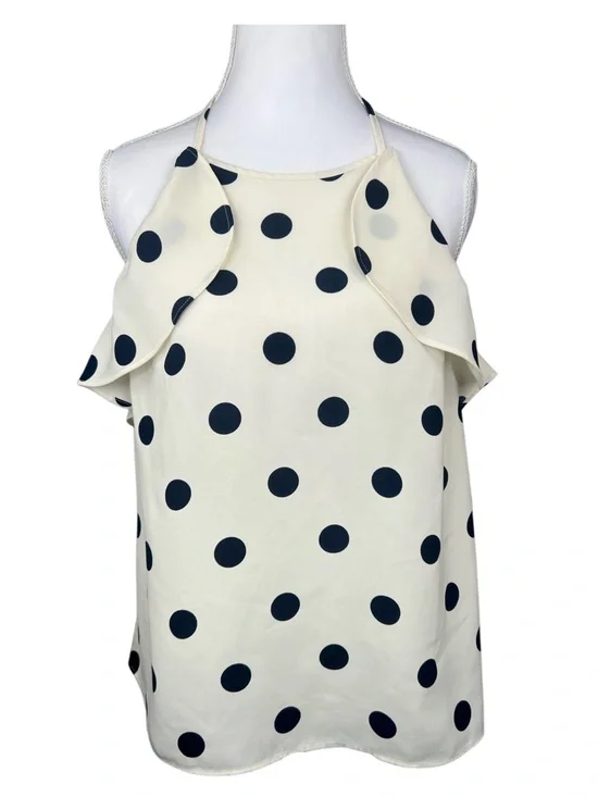 J.Crew Polka Dot Halter Top Size 6 Cream Navy Ruffle Sleeveless Blouse